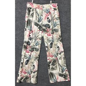 Studio F Womens 12 Wide Leg Pants Multicolor Tropical Floral Linen Blend
